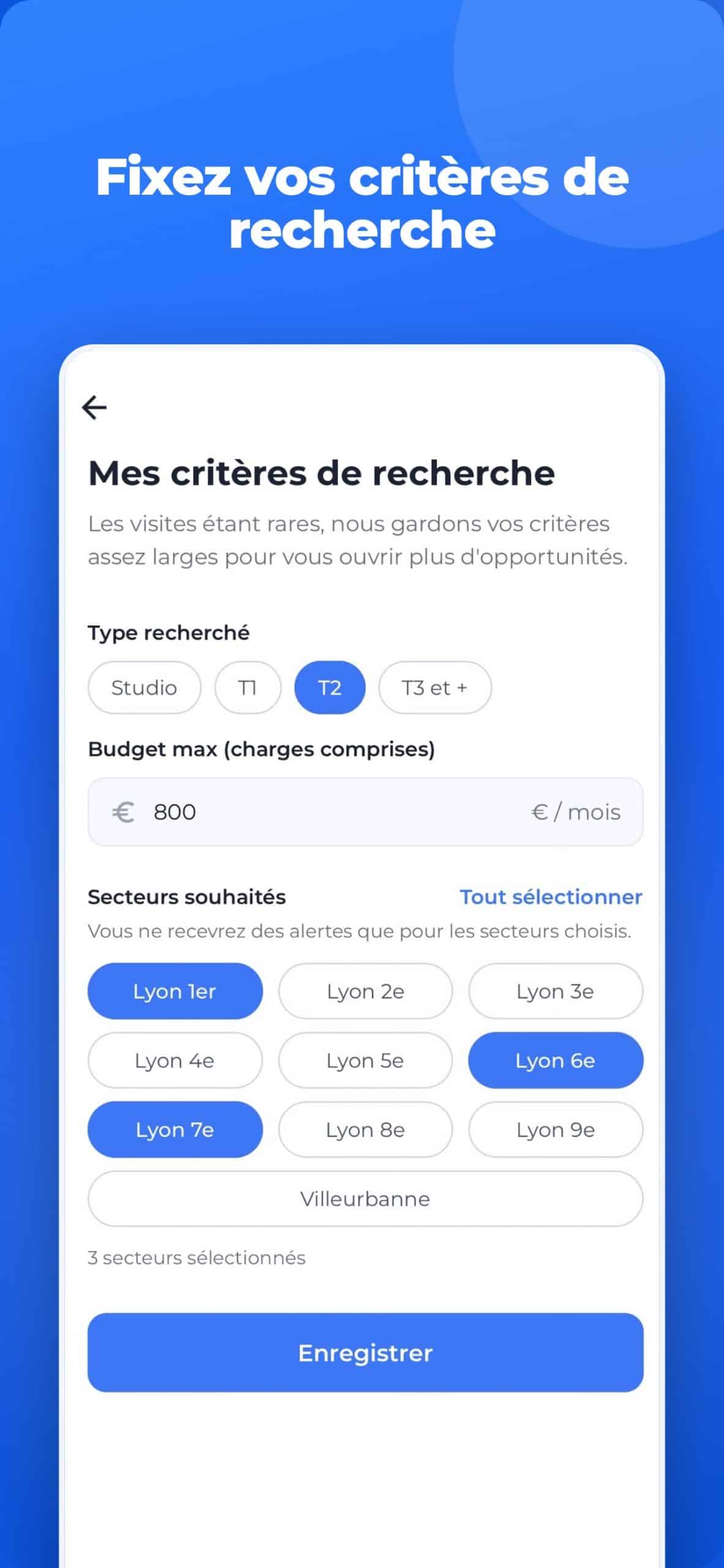 Fixez vos critères de recherche